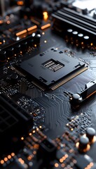 Poster - A detailed close up photograph of a computer motherboard