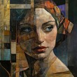 © Harry - Abstract Female Portrait Painting Cubist Style Geometric Shapes Brown Orange Hues Artistic Artwork Modern Digital Art High Resolution Image Print