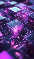 Poster - Futuristic glowing computer processor circuit board close up view