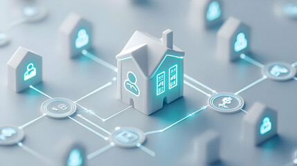 Poster - Digital Real Estate Concept with Network Connections and Icons