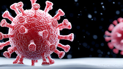 Poster - Close-Up View of Red Virus Structure with Detailed Spikes and Features