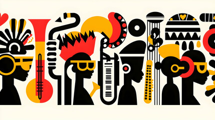 Poster - Vibrant Abstract Artwork Featuring Diverse Cultural Elements and Patterns