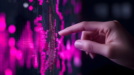 Poster - Hand Interacting with Digital Display Chart in Neon Pink Light