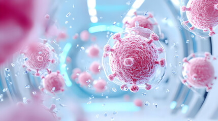 Poster - Close-up View of Colorful Virus Particles in a Scientific Environment