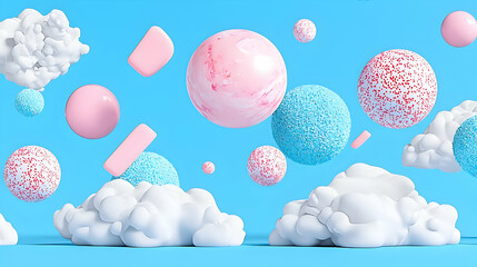 Poster - Colorful Bright Abstract Composition with Clouds and Spheres