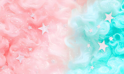 Poster - Soft Pastel Background with Stars and Dreamy Cotton Candy Texture