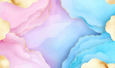 Poster - Abstract Pastel Fluid Background with Gold Foil Accents and Sparkles