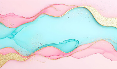 Poster - Colorful Abstract Fluid Background with Gold Glitter and Waves