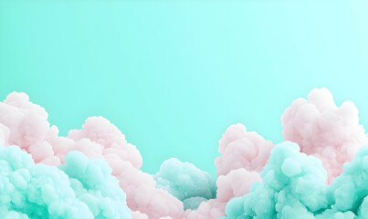 Poster - Dreamy pastel clouds on a soft turquoise background in vibrant light
