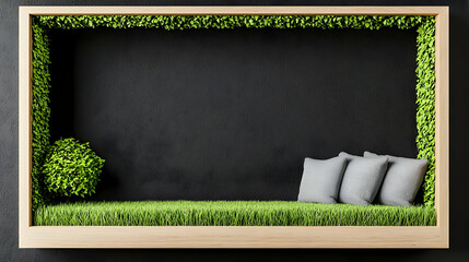 Poster - Greenery Display with Pillows in Modern Minimalist Frame