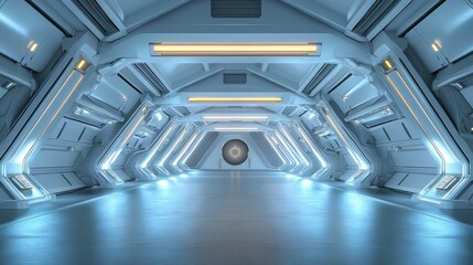 Poster - a contemporary white corridor with bright lines and a reflective surface