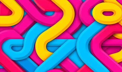 Poster - Colorful Abstract Curved Lines with Bright Pink Yellow and Blue Hues