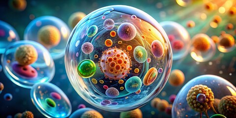 Aufkleber - 3D Render: Biotech Cosmetic Cell, Microscopic View, Science Background