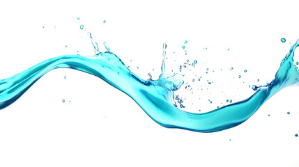 Aufkleber - Curved water splash frozen in motion with rich cyan tones and ultra-sharp details. Hyper-realistic reflections on a clean white background.