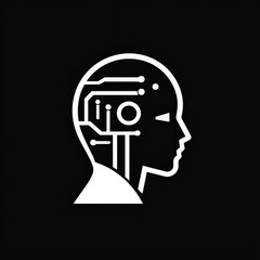 Poster - Humanoid AI: White Silhouette Head with Circuitry on Black Background, Representing Advanced Technology 