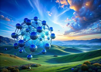 Aufkleber - Abstract Blue Molecular Structure Landscape, Science Nature Background