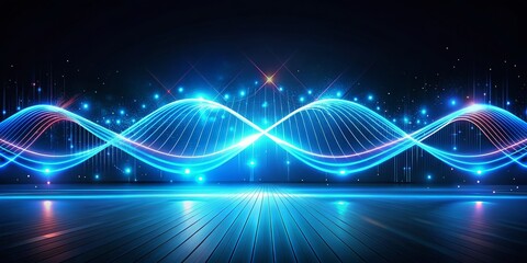 Aufkleber - Abstract Blue Neon Wave Tech Background: Minimalist Black Party Club Banner