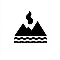 Poster - Volcano, Mountains, and Waves Icon: Minimalist Black and White Landscape Symbol Design