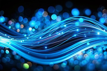 Poster - Abstract Blue Wavy Lines Bokeh Background - Stock Photo