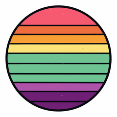 Poster - a retro vintage sunset colorful circle design with vibrant horizontal stripes, evoking a sense of nostalgia and joy vector illustration