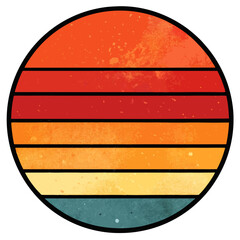 Poster - retro sunset with vibrant colors and striped pattern inside a circle