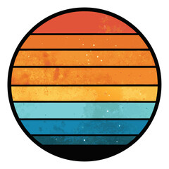Poster - a retro circle with a sunset design, perfect for a vintage aesthetic, with orange, yellow and blue colors, artistic style. vector illustration