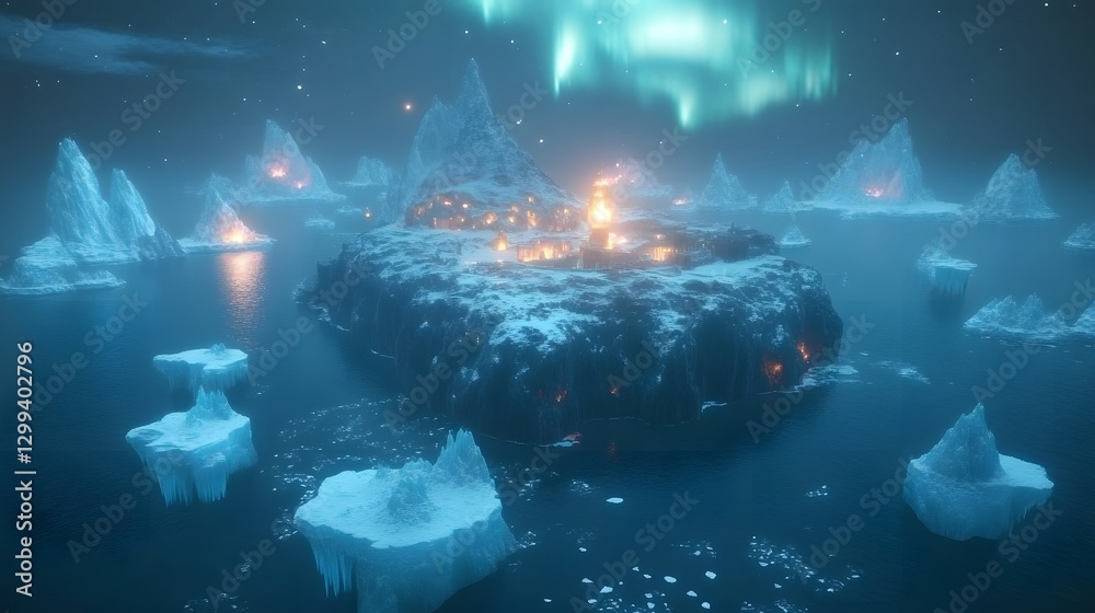 Stunning Fantasy Painting of an Ice Castle Under the Northern Lights ...
