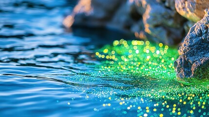 Poster - a close-up of a body of water with many small yellow dots on its surface
