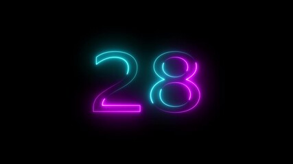 abstract glowing neon text 28 number countdown icon.neon number 28 with alpha channel,
