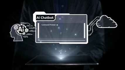 Poster - human interact with ai artificial intelligence virtual assistant chatbot in concept of ai artificial
