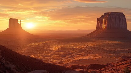 Wall Mural - Vibrant sunrise over Monument Valley buttes.