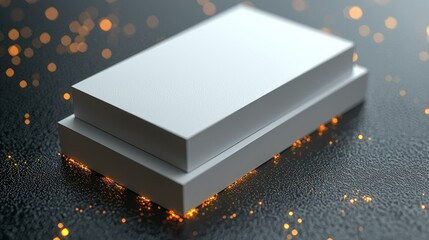 Poster - Two blank, stacked boxes on a black surface with bokeh lights for presentations