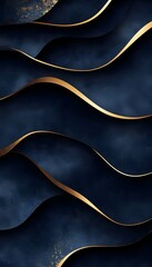 Poster - Dark blue abstract artwork featuring curving gold lines in design