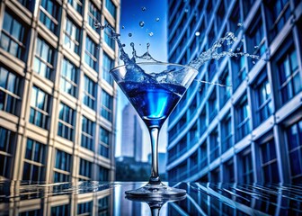 Poster - Blue Martini Splash: Architectural Photography - Modern Building Reflection