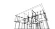 © Yurii Andreichyn - Futuristic Architectural Wireframe. Abstract Modern Building Design in Digital Sketch Style