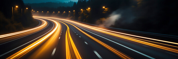 Wall Mural - a highway with colorful light trails, symbolizing the speed and movement of digital marketing. gener