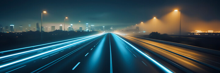 Wall Mural - a highway with colorful light trails, symbolizing the speed and movement of digital marketing. gener