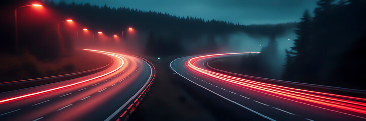 Wall Mural - a highway with colorful light trails, symbolizing the speed and movement of digital marketing. gener