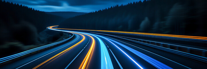 Wall Mural - a highway with colorful light trails, symbolizing the speed and movement of digital marketing. gener