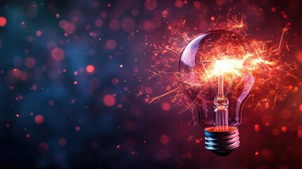 Poster - An artistic composition of a broken light bulb with sparks flying out, isolated on a dark gradient background.