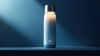 Poster - A smart home air conditioner cleaner bottle with a tech-inspired label, displayed on a futuristic blue gradient.