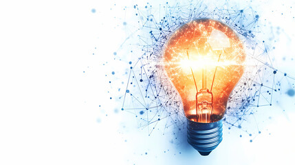 Sticker - Concept of new ideas and innovation with light bulb and big data network connection on white background. Energy - Fire. Illustration