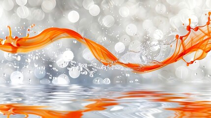 Poster - The vibrant orange splash gracefully arches above a calm water surface creating ripples while shimmering light reflects in the background adding a sense of movement and energy.