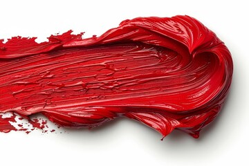 Poster - A thick layer of vibrant red paint is spread across a smooth surface showcasing dynamic texture and motion. The rich color invites creativity and artistic exploration.