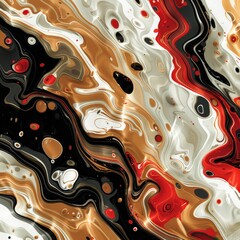 Poster - This artwork features an intricate abstract design showcasing smooth swirls of black white gold and red.