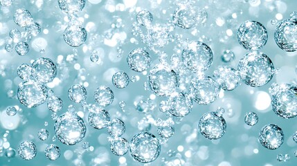 Sparkling water droplets falling, bokeh background