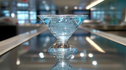 Aufkleber - Minimalist Design of a Martini Glass Reflecting Gracefully on a Sleek Surface