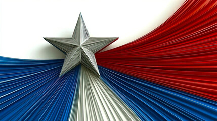Poster - Symbolizing Patriotism, a Vibrant Star Radiates Red and Blue Streaks in an Artistic Display of Unity