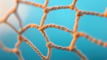 Rope net with blurred blue Background.