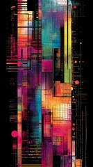 Poster - Dynamic Abstract Painting with Geometrical Shapes and Vibrant Color Palette